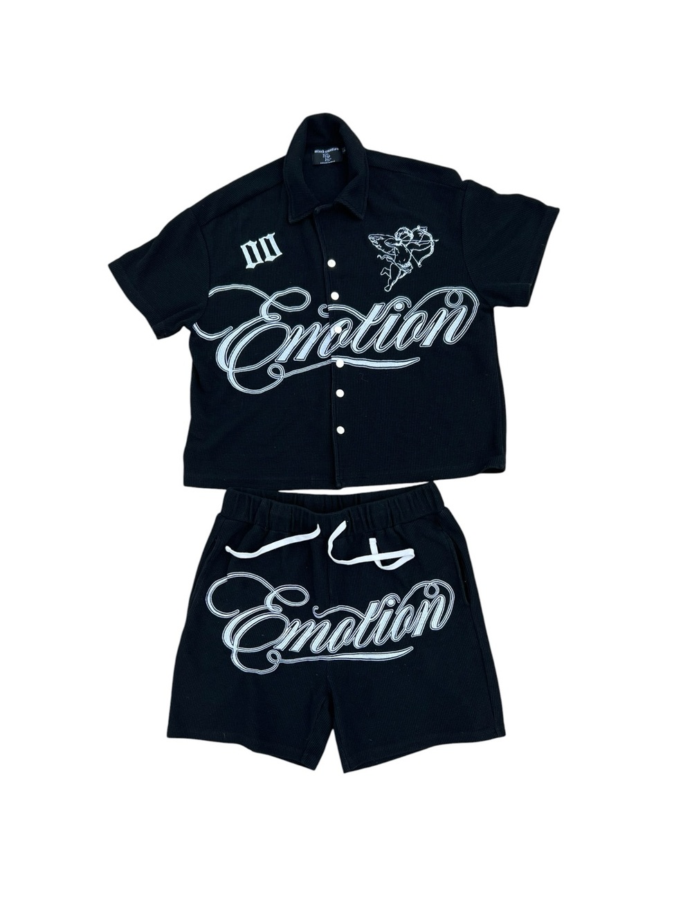 Emotion Casual Shirt Shorts Mens Embroidery Short sleeved shorts set